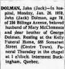 Jack Dolman death notice Ottawa Journal 28 January 1970